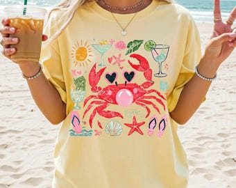 Funny Crab Comfort Colors® Shirt, Beach Vacation Coastal Graphic Tee