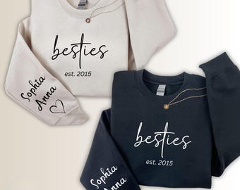 Sudadera personalizada para mejores amigas: Sudadera de cuello redondo, camiseta a juego para viaje de chicas, año de fundación personalizado