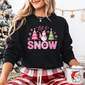 Let It Snow Christmas Sweatshirt, Snowman Winter Crewneck, Cozy Holiday Snowflake Shirt