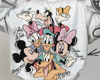 Retro Mickey and Friends Signatures Sweatshirt, Magical Shirt, Disney Characters Shirt, Mickey & Co Gift, Disneyland Friend Trip Sweatshirt