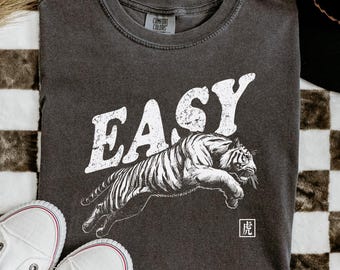 Comfort Colors® Easy Tiger Shirt | Retro Boho Tee | Retro Tiger Tee | Funny Meme Shirt | Oversized Graphic Tee | Indie Shirt | Tiger Gift