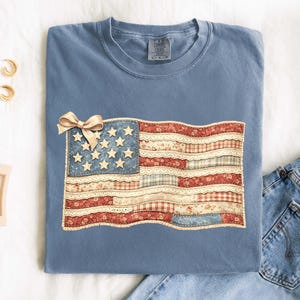 Comfort Colors® 4th of July Shirt, Retro American Flag Shirt, FAUX Patchwork USA Shirt Patriotic Shirt, Fourth of July Shirt, USA Flag Shirt