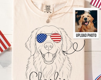 Comfort Colors® 4th of July Custom Dog T-Shirts, America Dog Shirt, Custom Pet Portrait Shirt, 4th of July Gift, Patriotic Dog Shirt