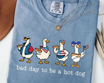 Comfort Colors® Bad Day To Be A Hot Dog Shirt, Funny Goose Patriotic Shirt, Funny 4th of July Top, USA Silly Goose Party Shirt