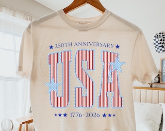 Comfort Colors® USA 4th of July Boxy Shirt, USA 250th Anniversary Independence Day Women's 4th Of July Shirt, Patriotic Graphic Tee