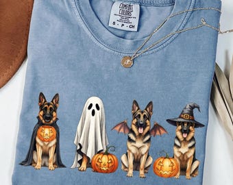 Comfort Colors Halloween Dog Shirt | German Shepherd Ghost Dogs Sweatshirt | Halloween Sweatshirt | Halloween Dog Shirt | Ghost Dog Shirt