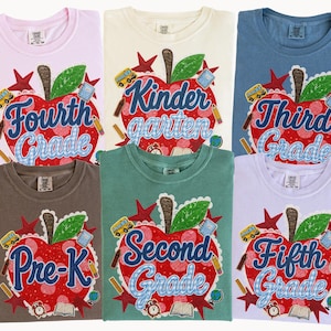 Comfort Colors® Back to School Faux Patchwork Grade Level Shirt, First Second Third Fourth Fifth Grade Shirt, Kindergarten Teacher Tee
