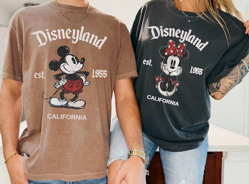 Disneyland Retro Minnie Mickey Mouse Couple Matching Shirt, Disneyland Est. 1955 California Family Trip Tee, Disneyland Tee image 2