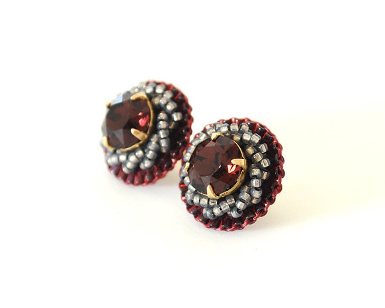 Burgundy earrings plum stud earrings maroon stud earrings | Etsy