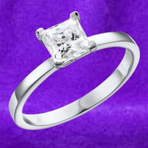 Princess Cut Moissanite Wedding Ring, Solitaire Engagement Ring, Gift for Her, Silver Ring, 14K White Gold Plated, Personalized Gift