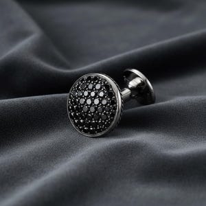 Gemelli rotondi con diamanti neri in argento sterling 925 – Accessori per abito formale da uomo – Regalo di lusso per lui, Gemelli per camicia da uomo
