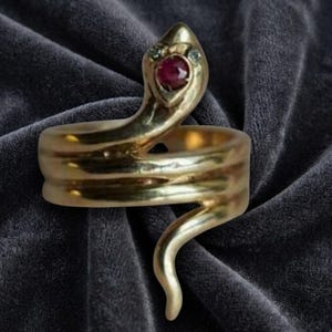 Sterling Silver Snake Ring with Emerald Stone Eyes Serpent Jewelry, Statement Ring, 14K Gold Plated, Handmade Ring