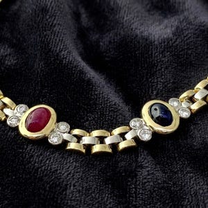 Vintage Two-Tone Gold Multi-Gemstone Bracelet with Rubies, Sapphires, Emeralds & Diamonds Tennis Bracelet for Her