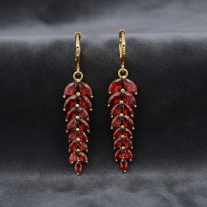 Marquise Cut Drop Earring, 14K Yellow Gold, Red Ruby Drop, Drop Dangle Earrings, Garnet Jewelry, Gifts For Her, Anniversary Gift Earrings