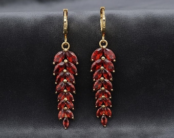 Marquise Cut Drop Earring, 14K Yellow Gold, Red Ruby Drop, Drop Dangle Earrings, Garnet Jewelry, Gifts For Her, Anniversary Gift Earrings