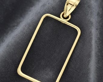 Swiss Pamp Suisse Bar Frame Mounting Bezel For Him Handmade Bar 925 Sterling Silver Bar Frame 14K Yellow Gold Bar Pendant Jewelry