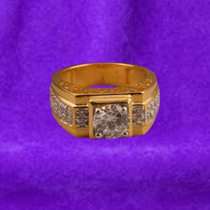 Round Cut Moissanite/Diamond Wedding Men&#39;s Ring, Silver Ring, Anniversary Ring, Handmade Ring, Personalized Gift, 18K Solid Yellow Gold