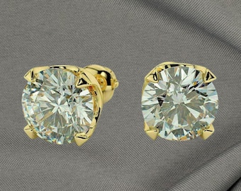 0.50 CT Round Lab Grown Diamond Stud Earrings, 14K Yellow Gold, Screw-back Closure, VVS1 Quality, Timeless Solitaire Studs