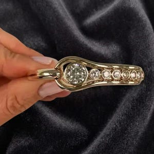 Bubble Diamond Bangle, Round Cut Bezel Set Bracelet, 14K Yellow Gold Plated Statement Cuff, Bridal Gift for Her