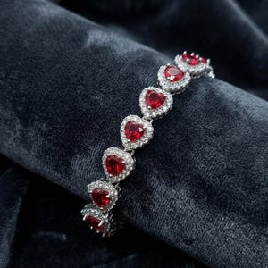 Sparkling Ruby Red Heart Necklace | Sterling Silver CZ Halo Pendant | Romantic Anniversary Gift for Her | July Birthstone Jewelry