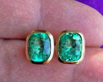 Cushion Emerald Stud Earrings | Birthday Gifts | Everyday Stud | Green Gemstone Earring | Stud Earrings | Emerald Jewelry | Gift For Her