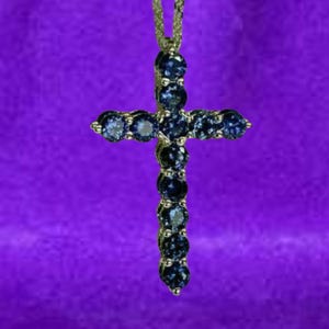Sapphire Cross Pendant | Birthday Gifts | White Gold Plated | Wedding Pendant | Cross Pendant | Spiritual Jewelry | Gift For Her | Handmade