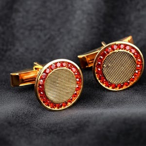 Round Red Ruby Halo Cufflinks in 925 Sterling Silver – Men's Luxury Formal Suit Accessories – Groomsmen or Anniversary Gift for Him