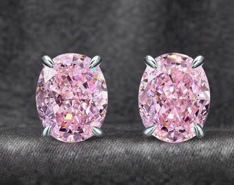 Rosa safirörhängen | Gnistrande rosa örhängen | Eleganta ovalslipade ädelstensörhängen | Infattning | Romantisk present till henne
