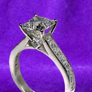 Princess Cut Moissanite Ring, 14K White Gold Moissanite Solitaire Ring Engagement Ring, Gift for Her, Classic Wedding Ring, Timeless Jewelry