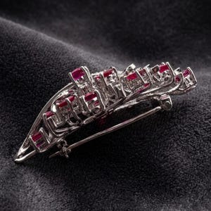 Broche de rubí y diamantes, broche con diseño de ramo floral, chapado en oro blanco de 14 quilates, regalo de joyería, joyería hecha a mano. imagen 3