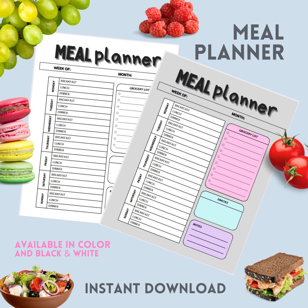 Digital Meal Planner Printable | Weekly Meal Planning PDF | Instant ...