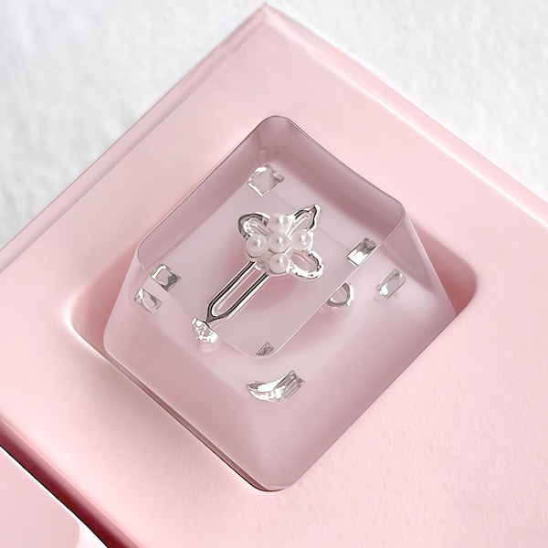 Pink Gothic Cross Resin for Mechanical Keyboard, Handmade Cherry MX Artisan