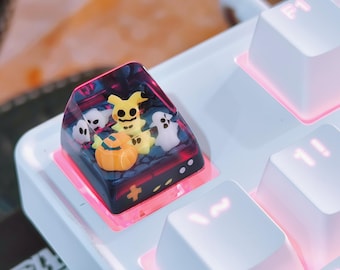 Halloween Ghost Artisan Keycap: Spooky Pumpkin, Resin Cherry MX Key