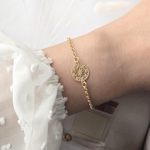 14k Gold plated Flower charm bracelet Dainty handmade jewelry Bridesmaid gift for her Mothers day gift Anniversary jewelry Gift for her