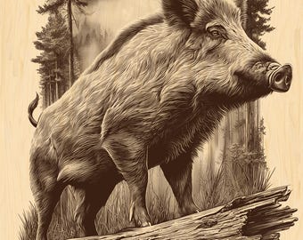 Wild Boar Wood Engraving PNG | Rustic Wildlife CNC File | Boar Laser Engraving Design | Woodland Animal Digital Download