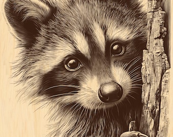 Grabado de mapache PNG / Imágenes prediseñadas de animales del bosque rústico / Archivo de grabado en madera de fauna silvestre para CNC y láser / Descarga digital instantánea