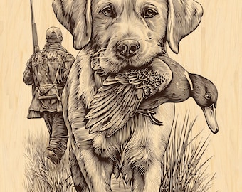 Loyal Retriever Hunter Dog | Engraving PNG for Wood & Slate | Duck Hunting Scene Art | Rustic Digital File for Laser Cut