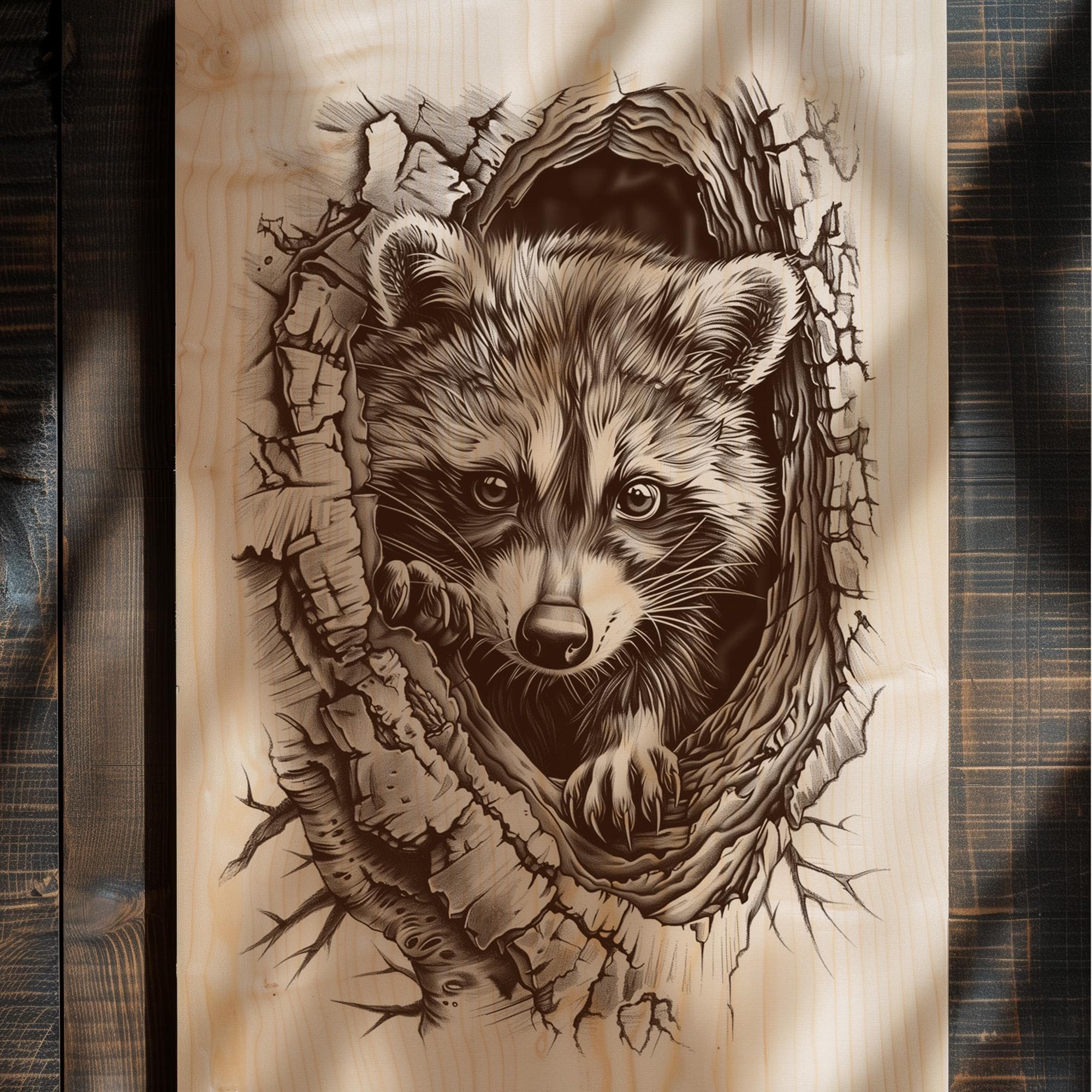 Raccoon Engraving PNG | Woodland Animal Laser Engraving File