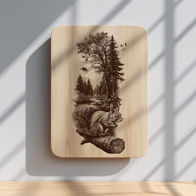 Engravings In Trees Squirrel Forest Engraving PNG | Woodland Wildlife Totem Art | Rustic ...