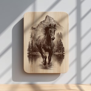 Wild mustang engraving rustic art PNG file.