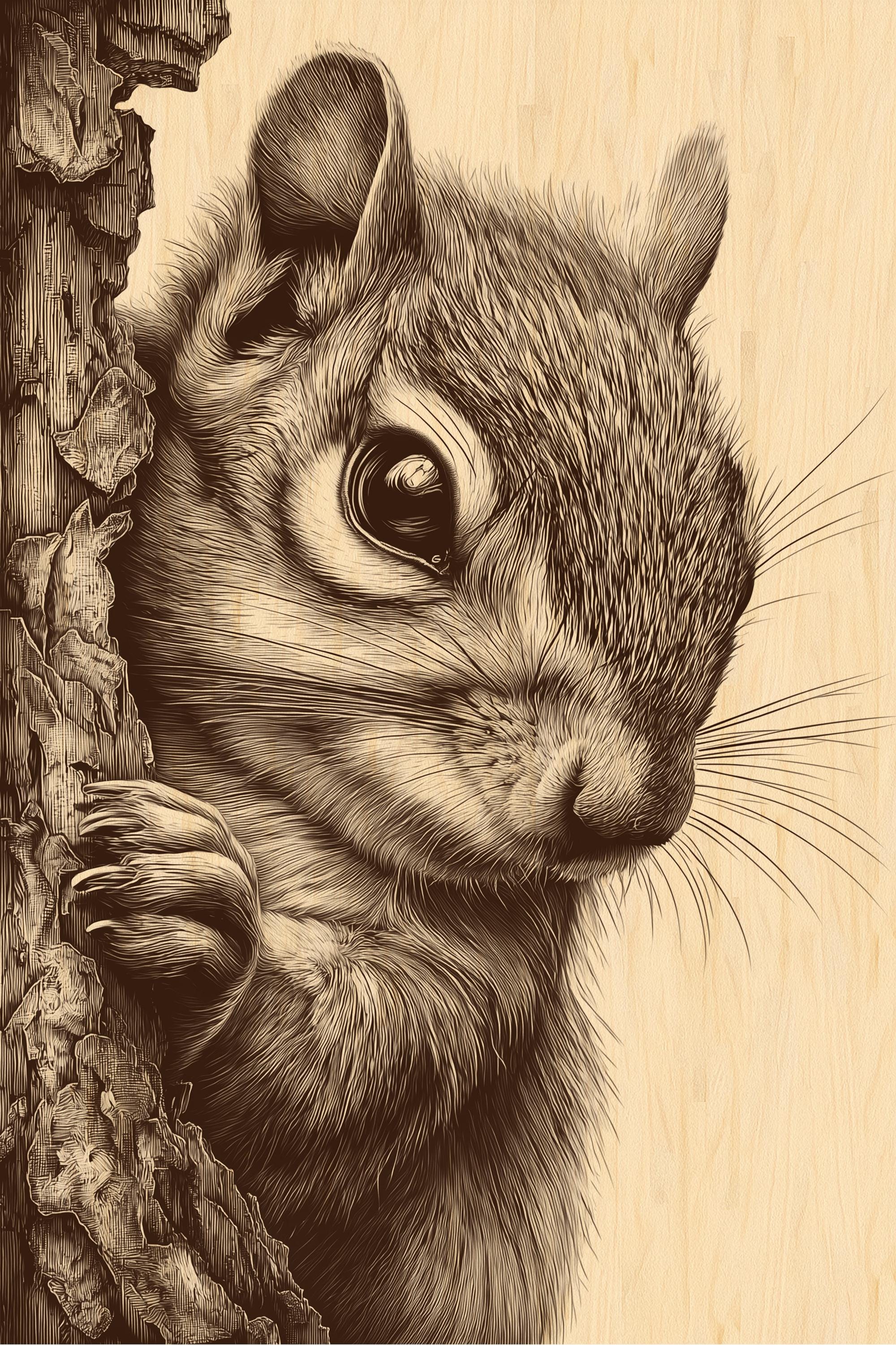 Squirrel Wood Engraving PNG | Rustic Wildlife CNC File | Woodland
