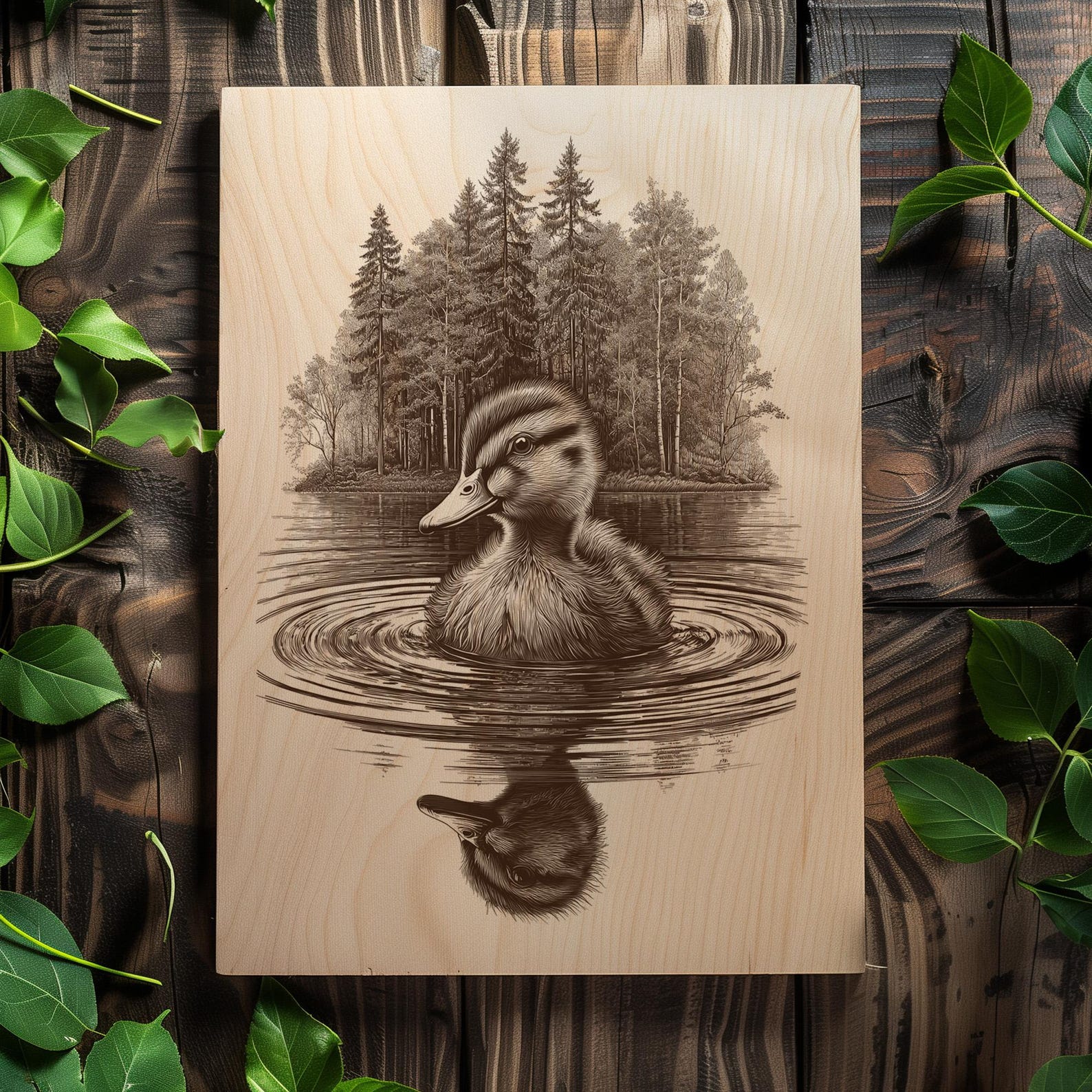Duckling Reflection PNG | Baby Duck Wood Engraving Design | Rustic ...
