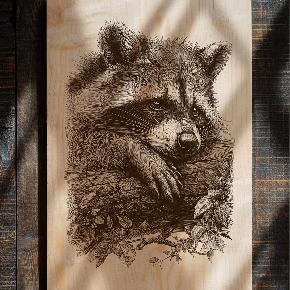 Rustic Raccoon Rustic Raccoon Engraving PNG | Woodland Animal Digital Art | Wildlife ...