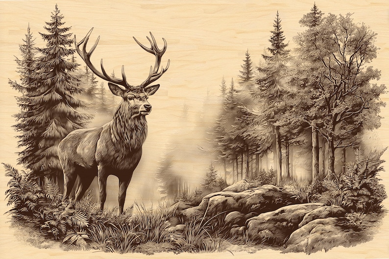 Forest Deer Engraving PNG | Majestic Wildlife Totem Art | Rustic Laser ...