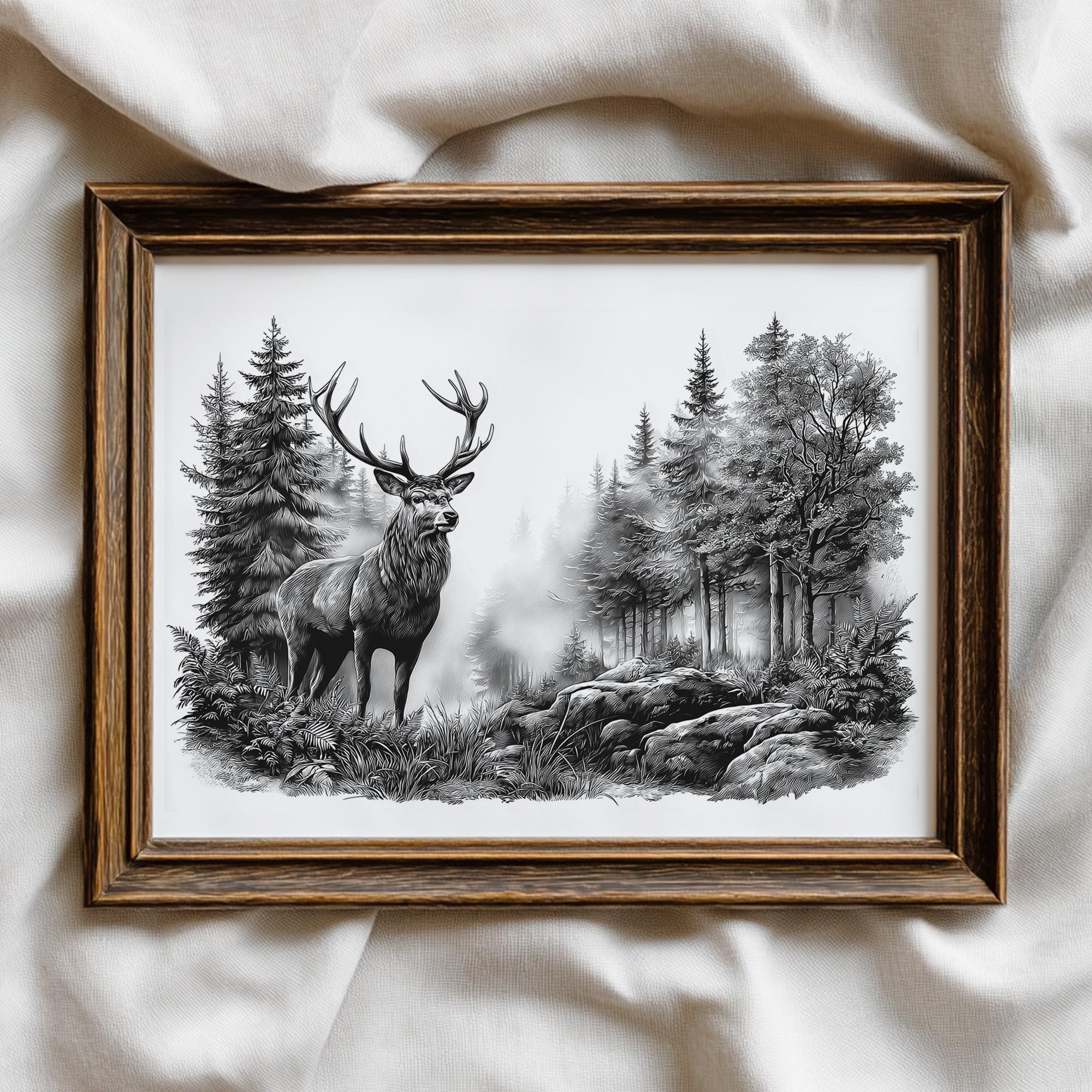 Forest Deer Engraving PNG | Majestic Wildlife Totem Art | Rustic Laser ...
