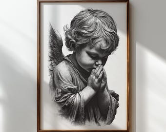 Baby Angel Pray PNG | Child Angel Engraving Design | Spiritual