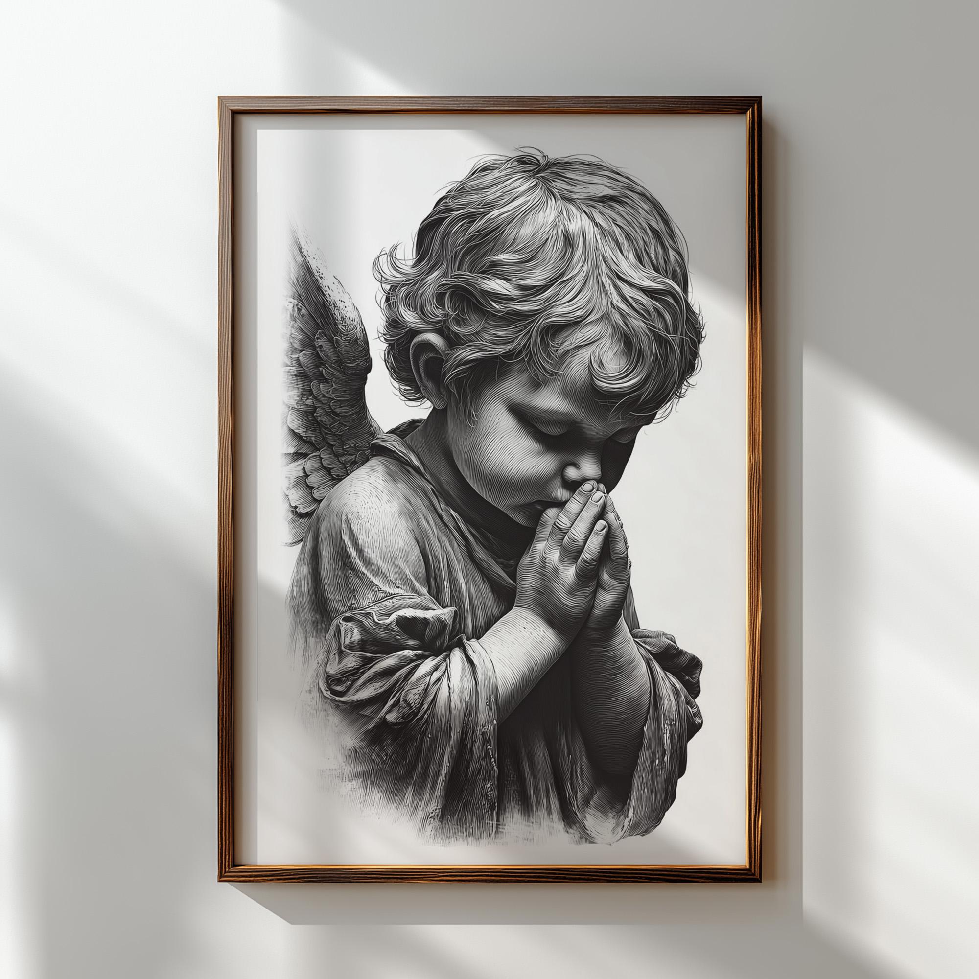 Baby Angel Pray PNG | Child Angel Engraving Design | Spiritual
