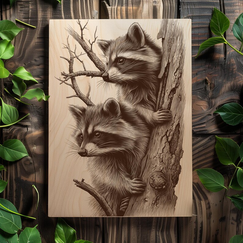 Rustic Raccoon Two Raccoons Engraving PNG | Rustic Woodland Animal Art | Wildlife ...