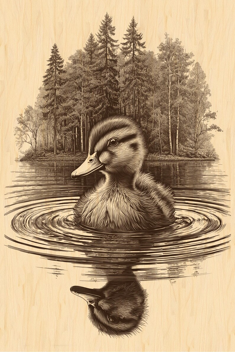 Duckling Reflection PNG | Baby Duck Wood Engraving Design | Rustic ...