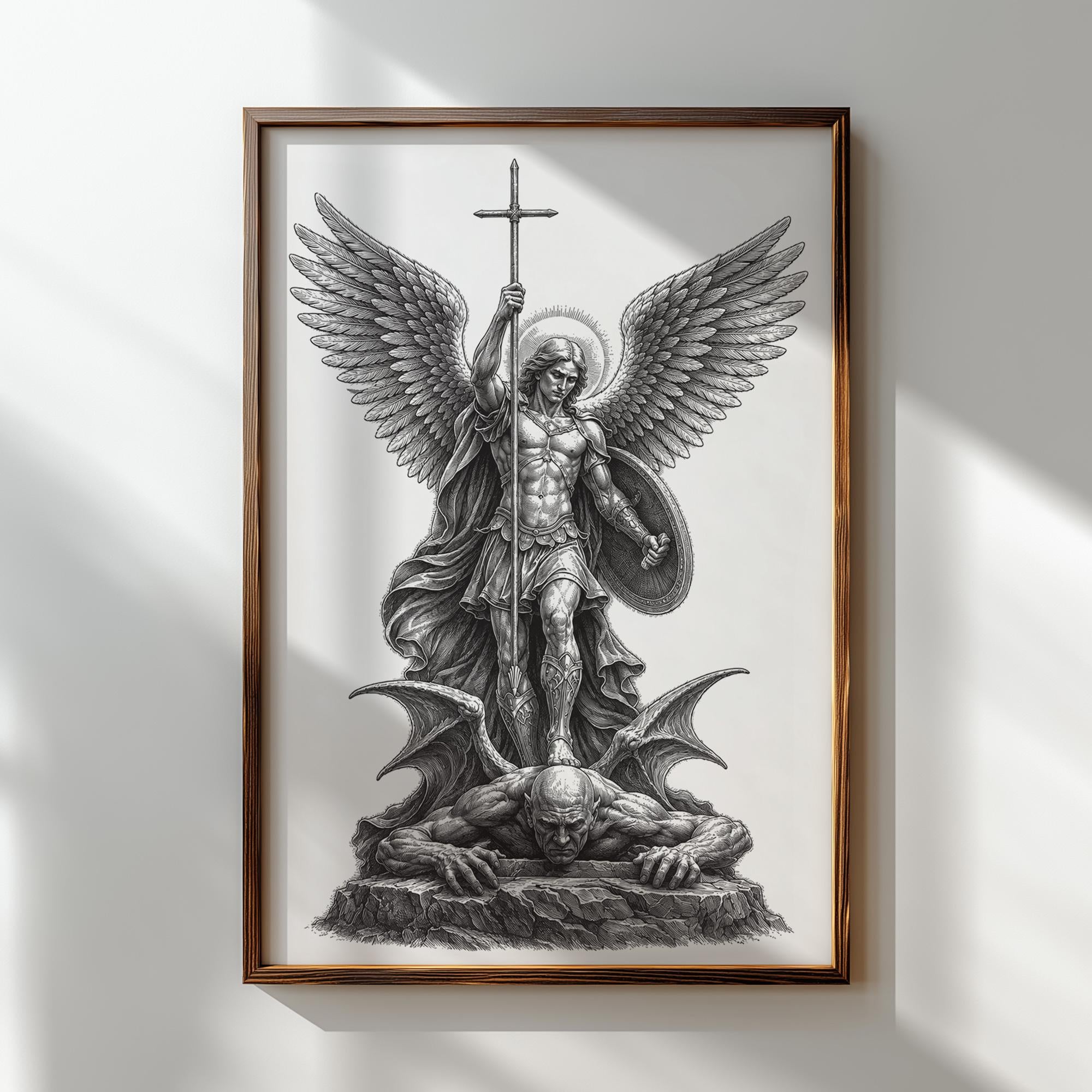 Archangel Michael Victory Engraving PNG | Angel Vs Demon Laser ...
